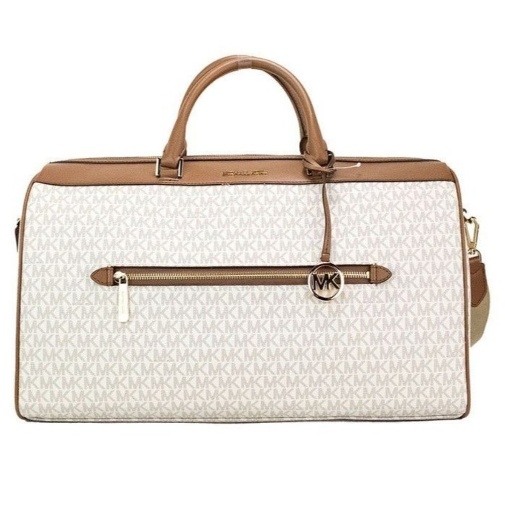 Michael Kors Travel XL Vanilla Top Handle Zip Duffle Weekender Luggage Bag